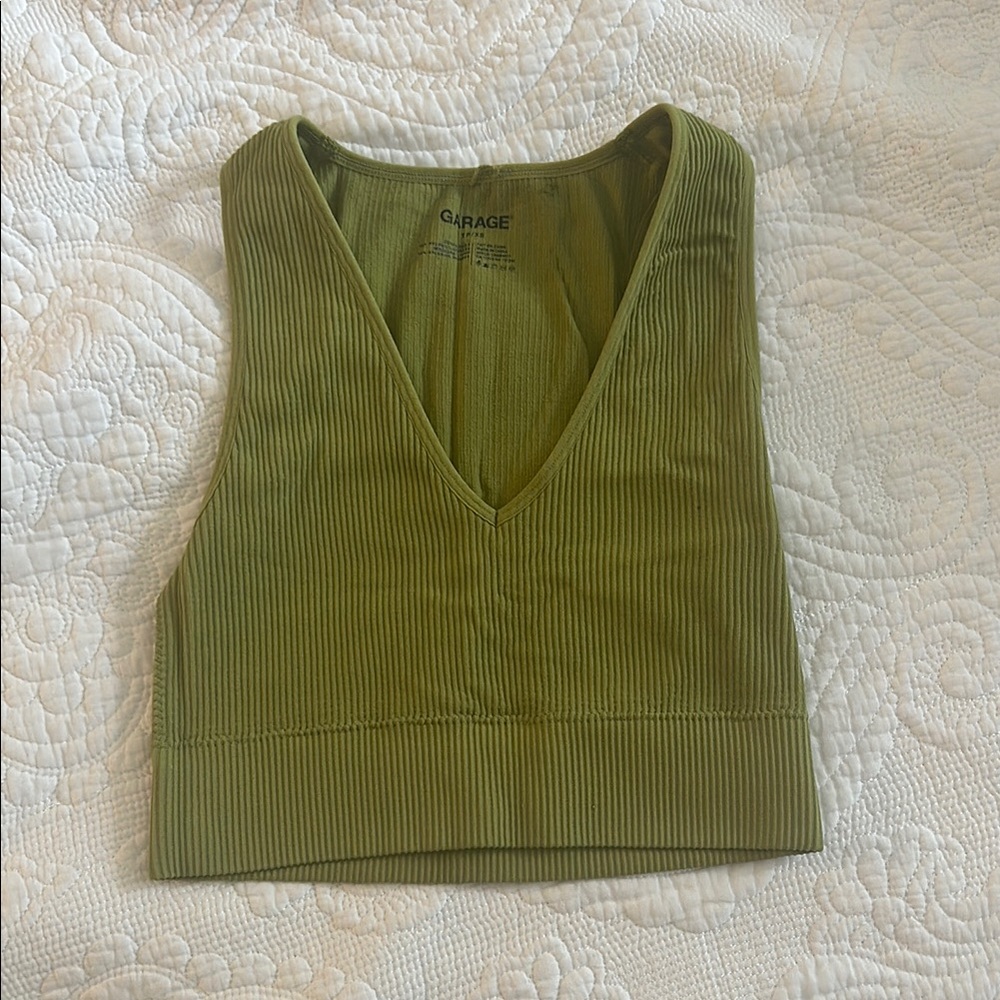 Garage Olive Green Ribbed Women's Top